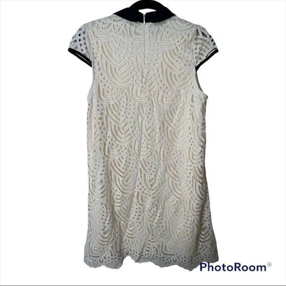 ZARA COLLECTION Cream Lace Collared Mini Shift Dress Size Medium - Picture 4 of 6